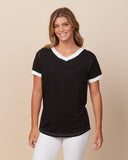LADIES V-NECK RINGER TEE