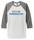 CITY OF FARMINGTON UNISEX TRI-BLEND 3/4 SLEEVE RAGLAN TEE