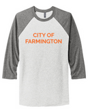 CITY OF FARMINGTON UNISEX TRI-BLEND 3/4 SLEEVE RAGLAN TEE
