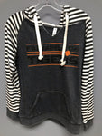 LADIES GARMENT WASHED STRIPED FLEECE PULLOVER HOODED